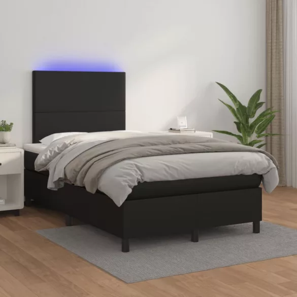 fekete műbőr rugós ágy matraccal és LED-del 120x200 cm