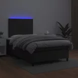 fekete műbőr rugós ágy matraccal és LED-del 120x200 cm