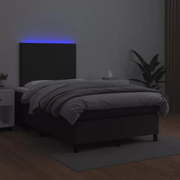 fekete műbőr rugós ágy matraccal és LED-del 120x200 cm