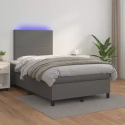 szürke műbőr rugós ágy matraccal és LED-del 120x200 cm