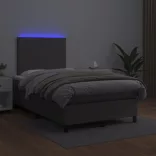 szürke műbőr rugós ágy matraccal és LED-del 120x200 cm