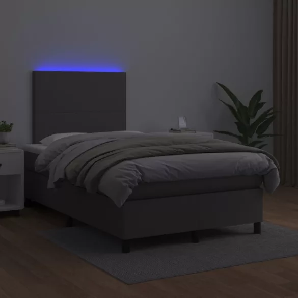 szürke műbőr rugós ágy matraccal és LED-del 120x200 cm