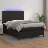 fekete műbőr rugós ágy matraccal és LED-del 140 x 190 cm
