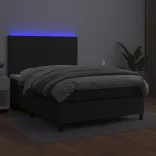 fekete műbőr rugós ágy matraccal és LED-del 140 x 190 cm