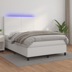 fehér műbőr rugós ágy matraccal és LED-del 140x190 cm