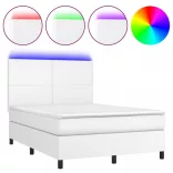 fehér műbőr rugós ágy matraccal és LED-del 140x190 cm