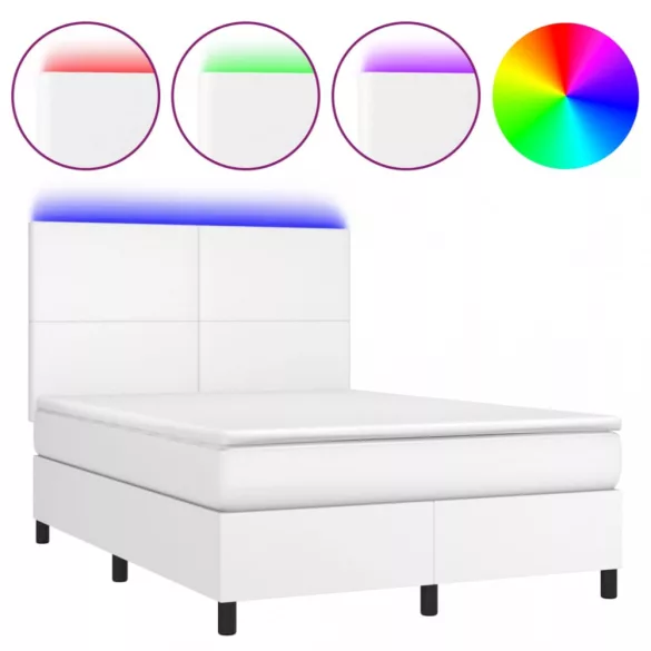 fehér műbőr rugós ágy matraccal és LED-del 140x190 cm