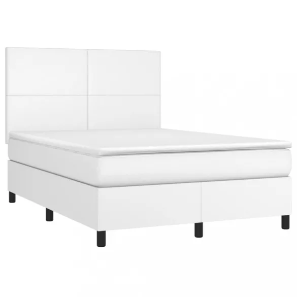 fehér műbőr rugós ágy matraccal és LED-del 140x190 cm