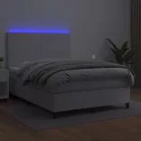 fehér műbőr rugós ágy matraccal és LED-del 140x190 cm