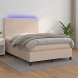 cappuccino színű műbőr rugós ágy matraccal és LED-del 140x190cm