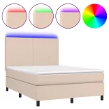 cappuccino színű műbőr rugós ágy matraccal és LED-del 140x190cm