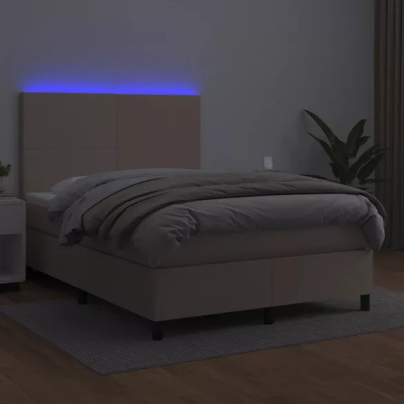 cappuccino színű műbőr rugós ágy matraccal és LED-del 140x190cm