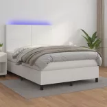 fehér műbőr rugós ágy matraccal és LED-del 140x200 cm
