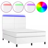 fehér műbőr rugós ágy matraccal és LED-del 140x200 cm