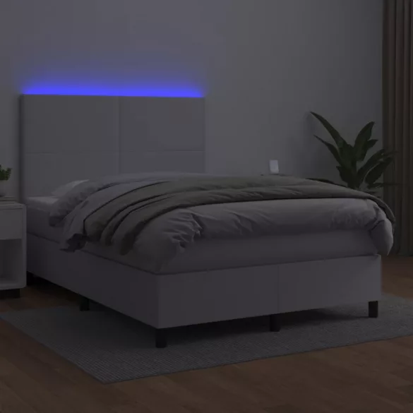 fehér műbőr rugós ágy matraccal és LED-del 140x200 cm