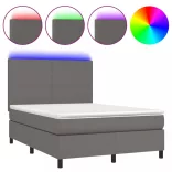 szürke műbőr rugós ágy matraccal és LED-del 140x200 cm