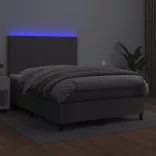 szürke műbőr rugós ágy matraccal és LED-del 140x200 cm