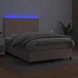 cappuccino színű műbőr rugós ágy matraccal és LED-del 140x200cm