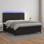 fekete műbőr rugós ágy matraccal és LED-del 160x200 cm