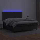 fekete műbőr rugós ágy matraccal és LED-del 160x200 cm