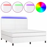 fehér műbőr rugós ágy matraccal és LED-del 160x200 cm
