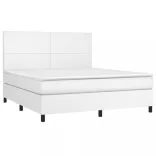 fehér műbőr rugós ágy matraccal és LED-del 160x200 cm