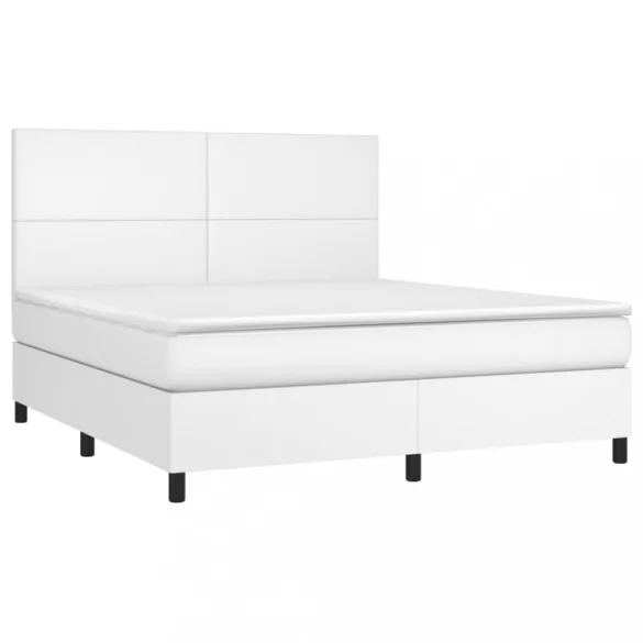 fehér műbőr rugós ágy matraccal és LED-del 160x200 cm