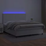 fehér műbőr rugós ágy matraccal és LED-del 160x200 cm