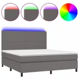 szürke műbőr rugós ágy matraccal és LED-del 160x200 cm