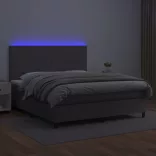 szürke műbőr rugós ágy matraccal és LED-del 160x200 cm