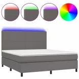 szürke műbőr rugós ágy matraccal és LED-del 180x200 cm
