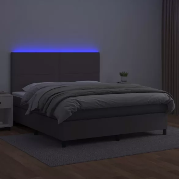 szürke műbőr rugós ágy matraccal és LED-del 180x200 cm