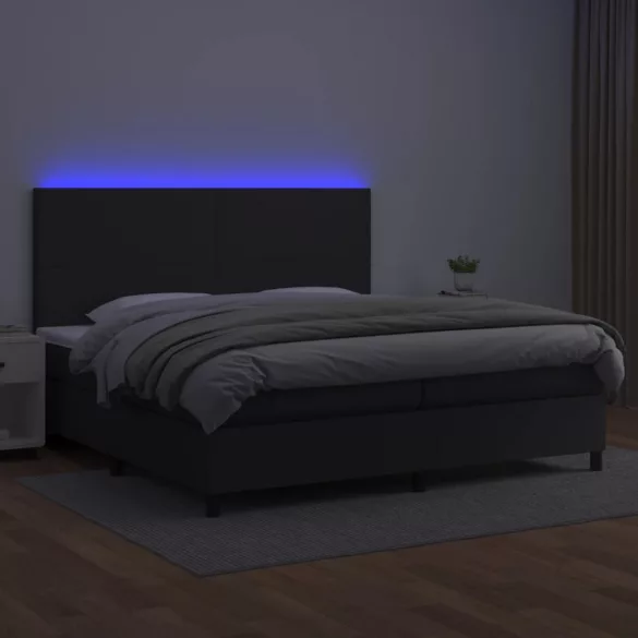 fehér műbőr rugós ágy matraccal és LED-del 200x200 cm