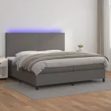 szürke műbőr rugós ágy matraccal és LED-del 200x200 cm