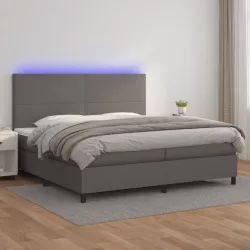 szürke műbőr rugós ágy matraccal és LED-del 200x200 cm