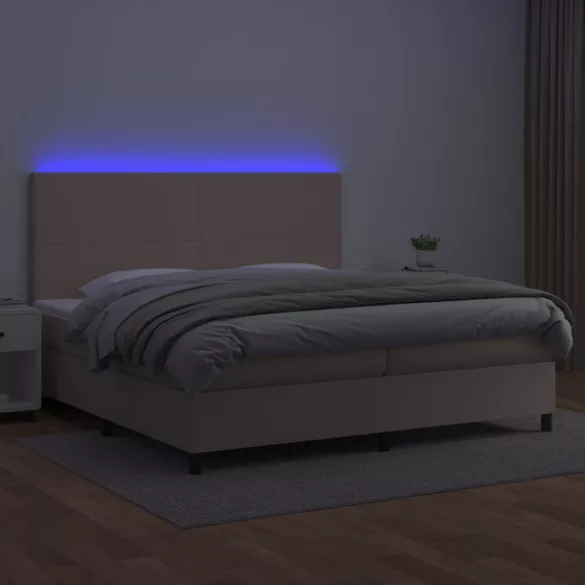 cappuccino színű műbőr rugós ágy matraccal és LED-del 200x200cm