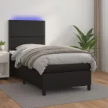 fekete műbőr rugós ágy matraccal és LED-del 90x190 cm