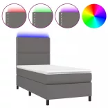 szürke műbőr rugós ágy matraccal és LED-del 90x190 cm