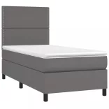 szürke műbőr rugós ágy matraccal és LED-del 90x190 cm