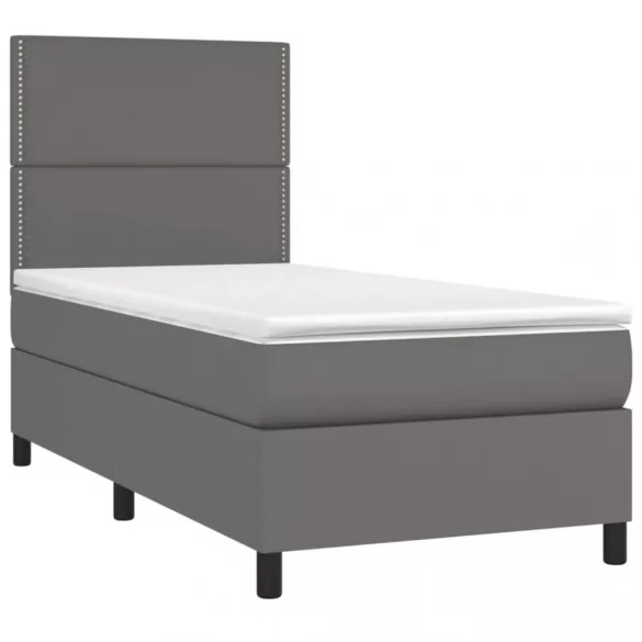 szürke műbőr rugós ágy matraccal és LED-del 90x190 cm