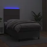 szürke műbőr rugós ágy matraccal és LED-del 90x190 cm
