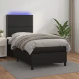 fekete műbőr rugós ágy matraccal és LED-del 90x200 cm
