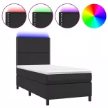fekete műbőr rugós ágy matraccal és LED-del 90x200 cm