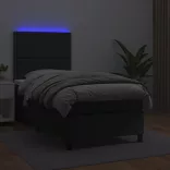 fekete műbőr rugós ágy matraccal és LED-del 90x200 cm