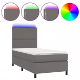 szürke műbőr rugós ágy matraccal és LED-del 90x200 cm