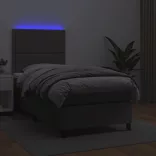 szürke műbőr rugós ágy matraccal és LED-del 90x200 cm