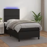 fekete műbőr rugós ágy matraccal és LED-del 100x200 cm