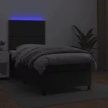 fekete műbőr rugós ágy matraccal és LED-del 100x200 cm