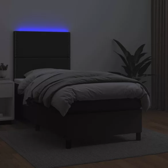 fekete műbőr rugós ágy matraccal és LED-del 100x200 cm