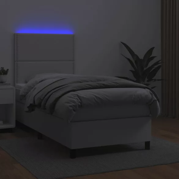 fehér műbőr rugós ágy matraccal és LED-del 100x200 cm